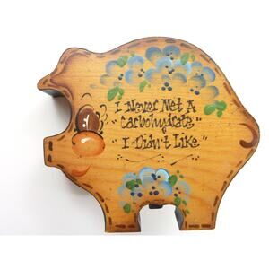 Vintage Small Pig Wood Note Holder Clip